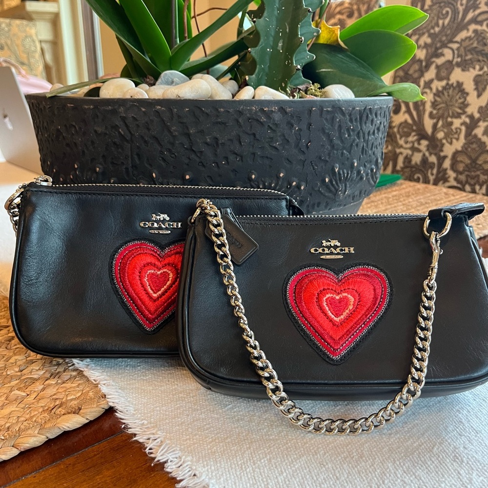 Set of 2 coach purse mini bag black heart new red
